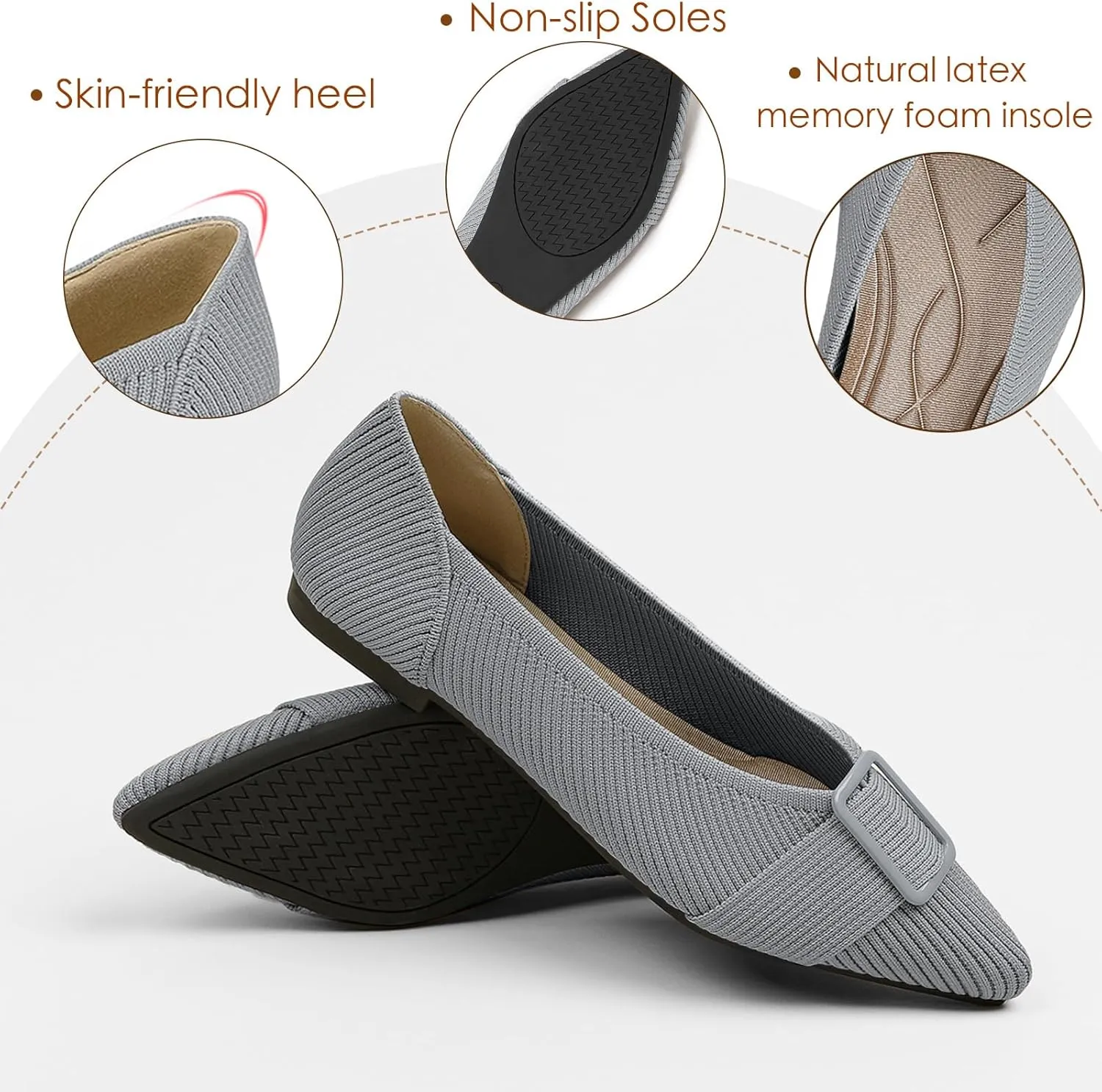 Women's Flats Pointed Toe Knit Ballet Comfortable Casual Dressy Office Shoes Work Flat