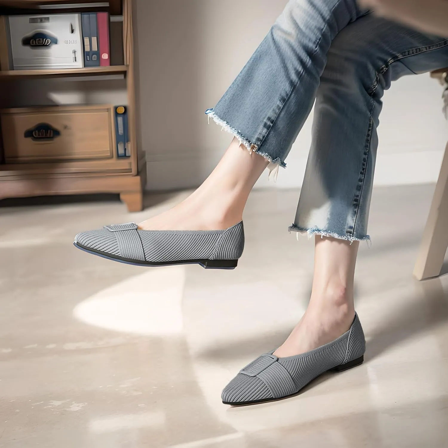 Women's Flats Pointed Toe Knit Ballet Comfortable Casual Dressy Office Shoes Work Flat