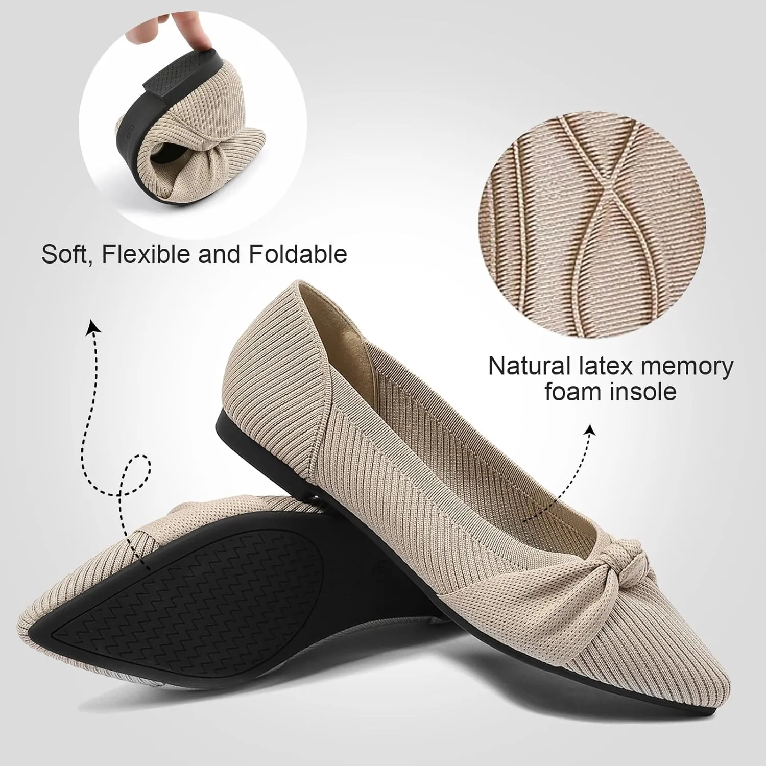 Women's Flats Shoes Comfortable Dressy Pointed Toe Knit Washable Ballet Flat