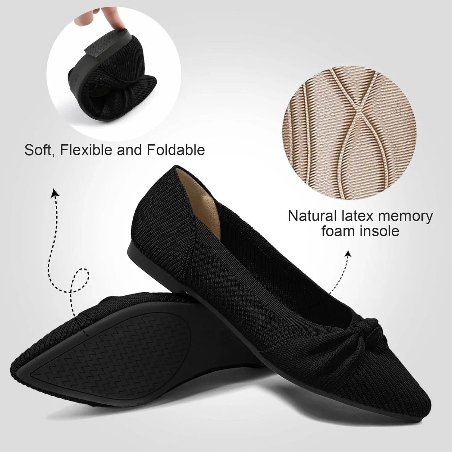 Women's Flats Shoes Comfortable Dressy Pointed Toe Knit Washable Ballet Flat