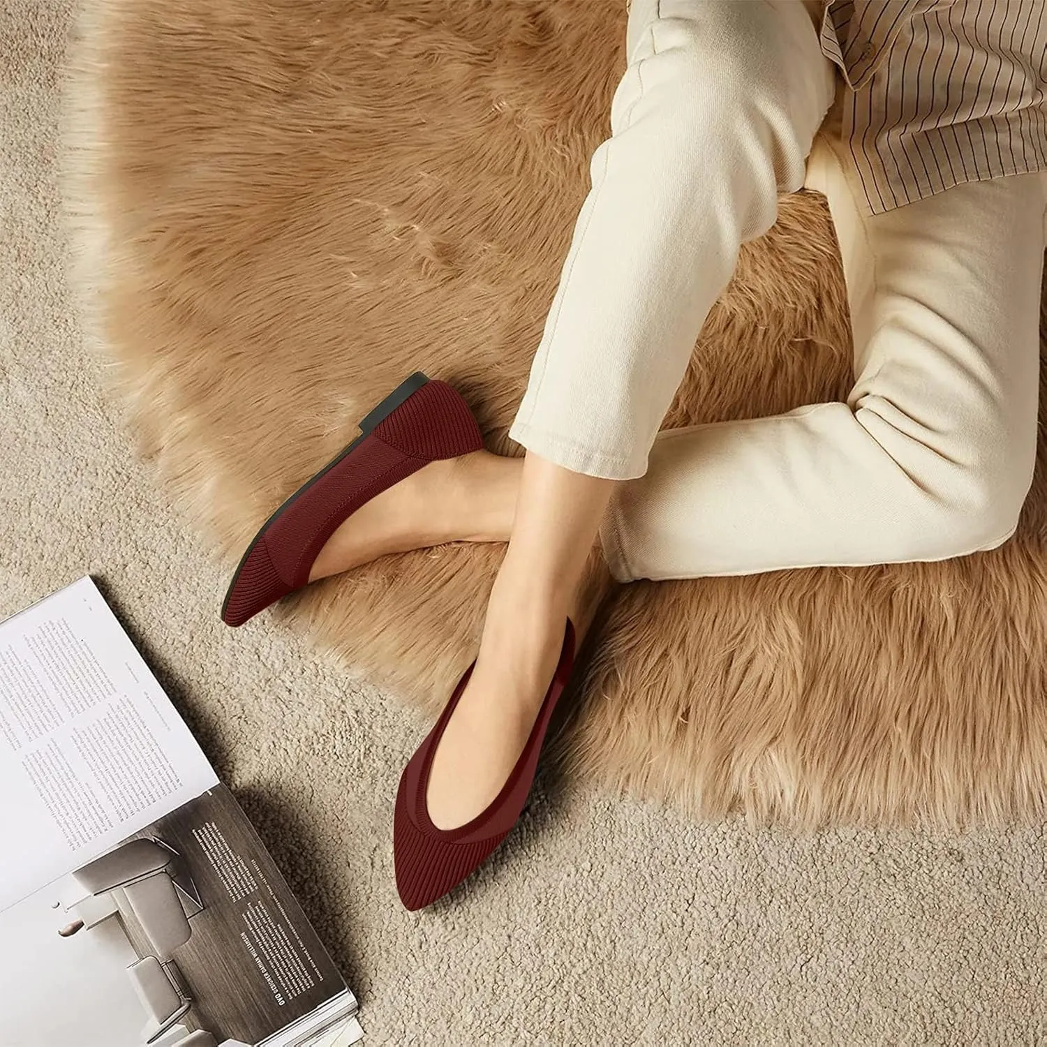 Women's Flats Shoes Pointed Toe Knit Ballet Comfortable Dressy Mesh Flat