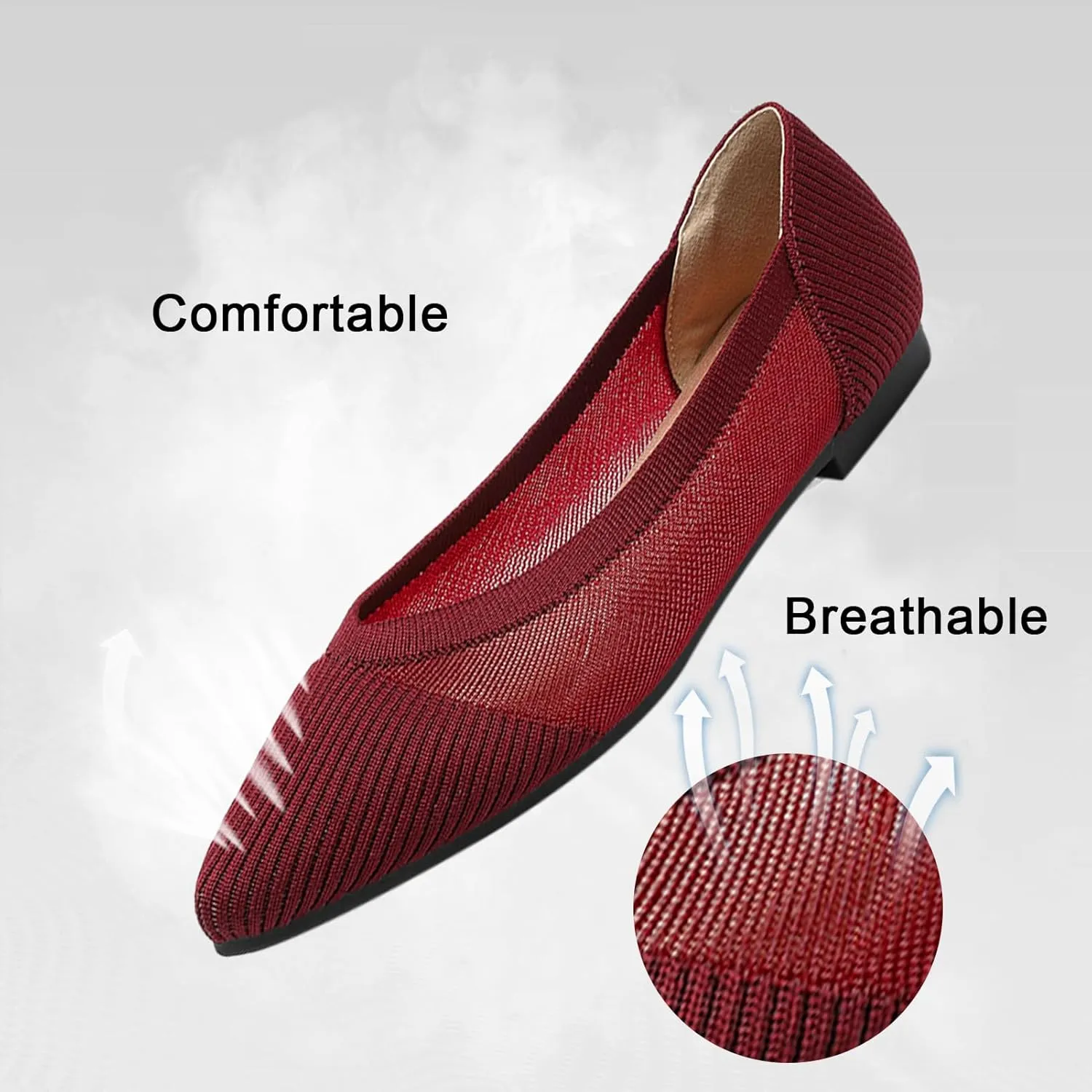 Women's Flats Shoes Pointed Toe Knit Ballet Comfortable Dressy Mesh Flat