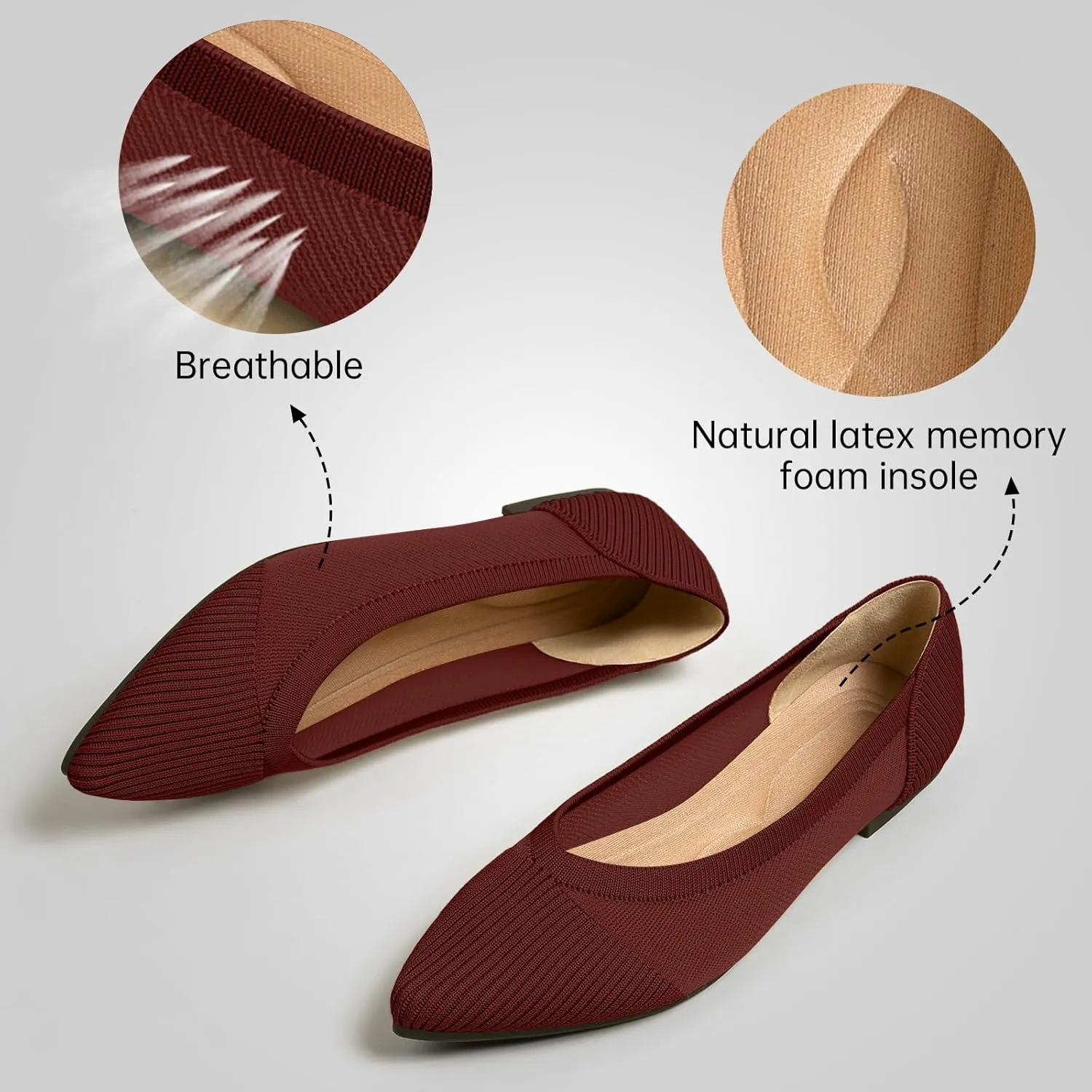 Women's Flats Shoes Pointed Toe Knit Ballet Comfortable Dressy Mesh Flat
