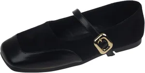 Women's French Comfortable Square Toe Flat Bottomed Mary Jane Shoes Classic Fashion Versatile Soft Retro Mary Jane Flats