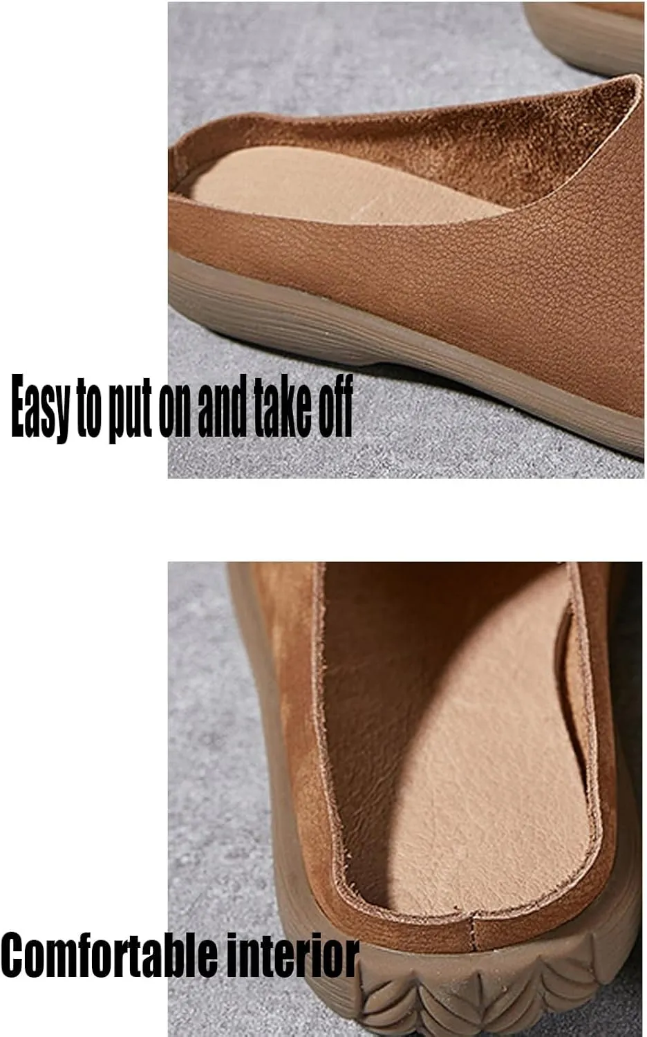 Women's Genuine Leather Rubber-Soled Non-Slip Mules, Casual Soft Leather Flat Slingback Comfory Half Loafers Causal Slippers for Work Walking