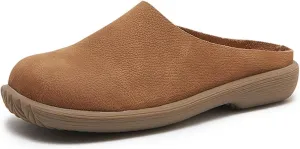 Women's Genuine Leather Rubber-Soled Non-Slip Mules, Casual Soft Leather Flat Slingback Comfory Half Loafers Causal Slippers for Work Walking