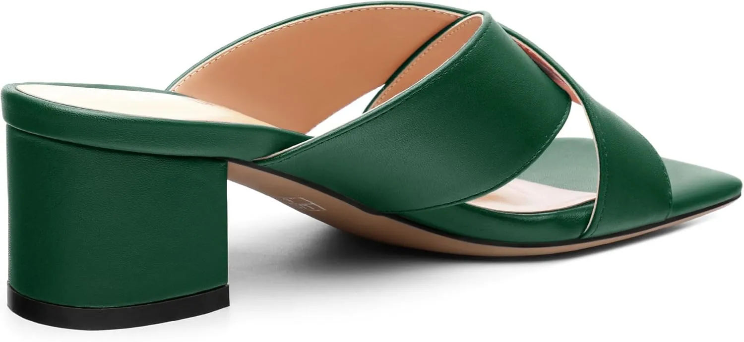 Womens Heeled Sandals Criss Cross Casual Slip On Chunky Square Open Toe Mule Heels Slide Sandals 2 Inch
