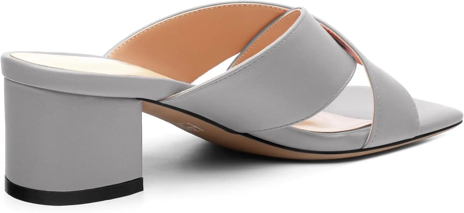 Womens Heeled Sandals Criss Cross Casual Slip On Chunky Square Open Toe Mule Heels Slide Sandals 2 Inch