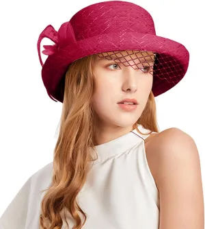 Women's Kentucky-Derby Hat Packable Wide Brim Sun Hat Breathable Bridal Wedding Tea Party Dress Church Hats