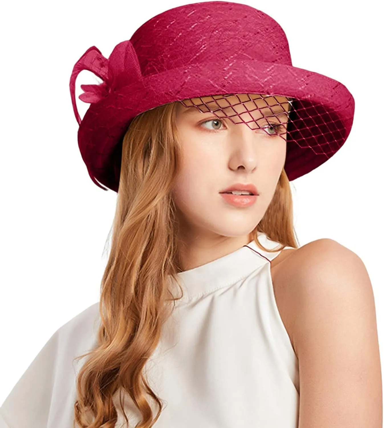 Women's Kentucky-Derby Hat Packable Wide Brim Sun Hat Breathable Bridal Wedding Tea Party Dress Church Hats