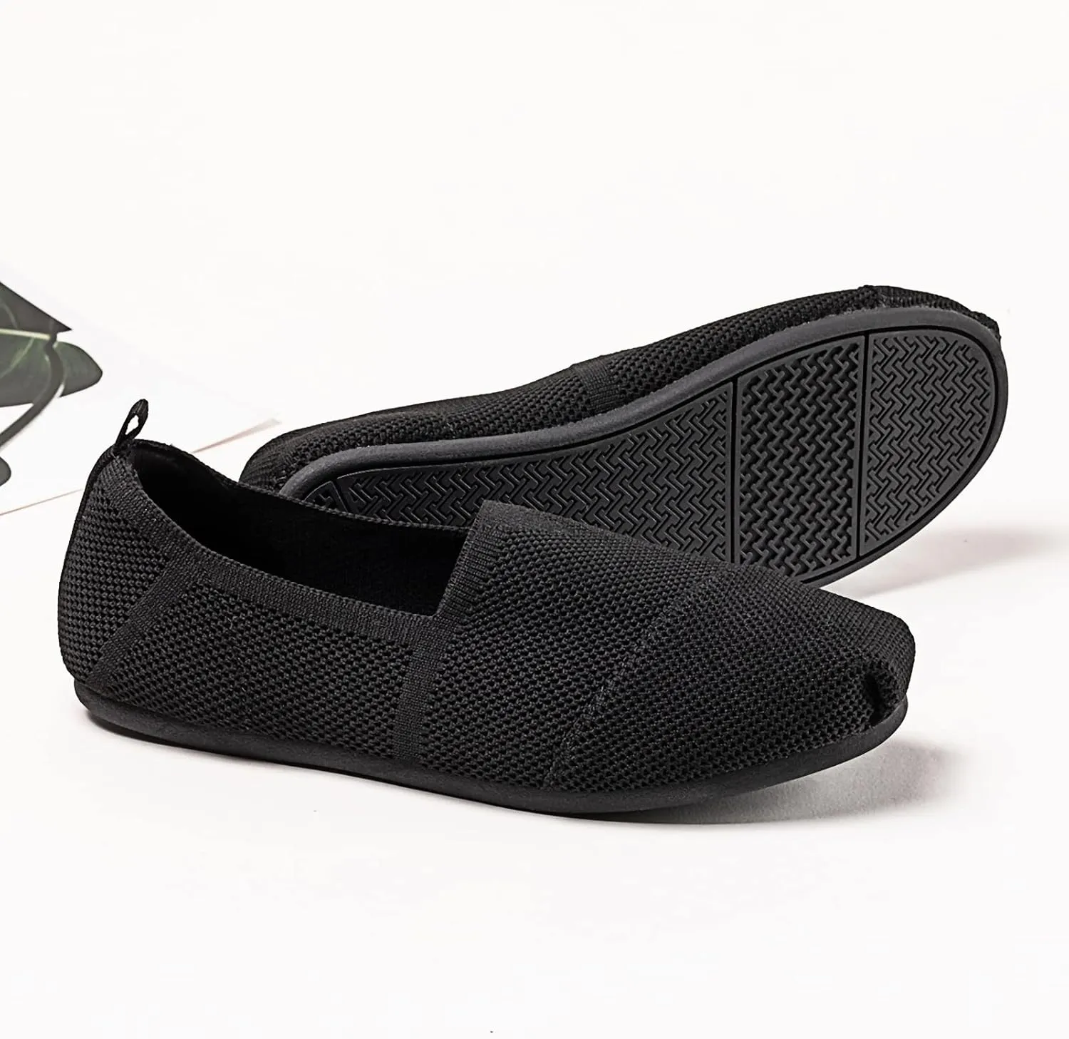 Women's Knit Flat Shoes,Classic Casual Washable Shoes,Comfortable Walking Slip-On Ballerina Square Toe Shoes for Women