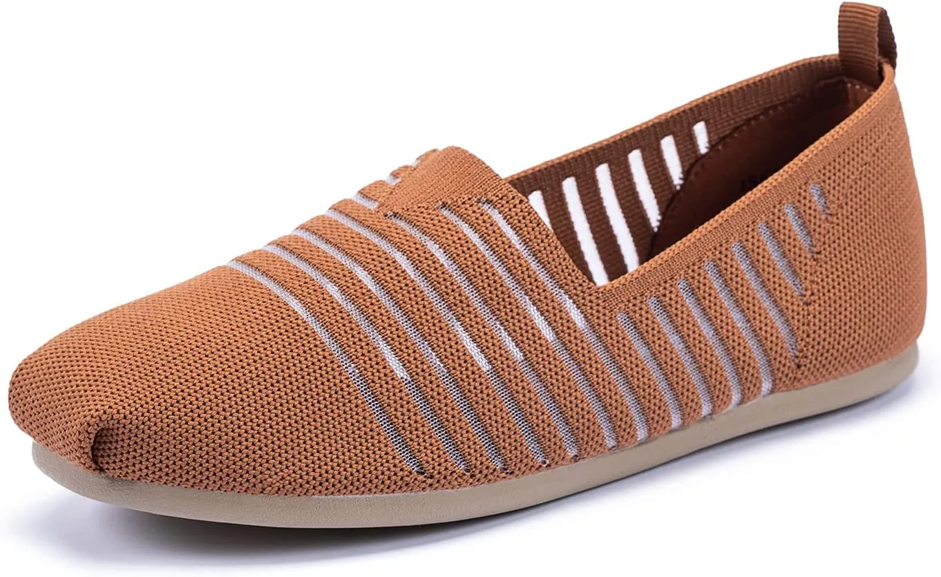 Women's Knit Flat Shoes,Classic Casual Washable Shoes,Comfortable Walking Slip-On Ballerina Square Toe Shoes for Women