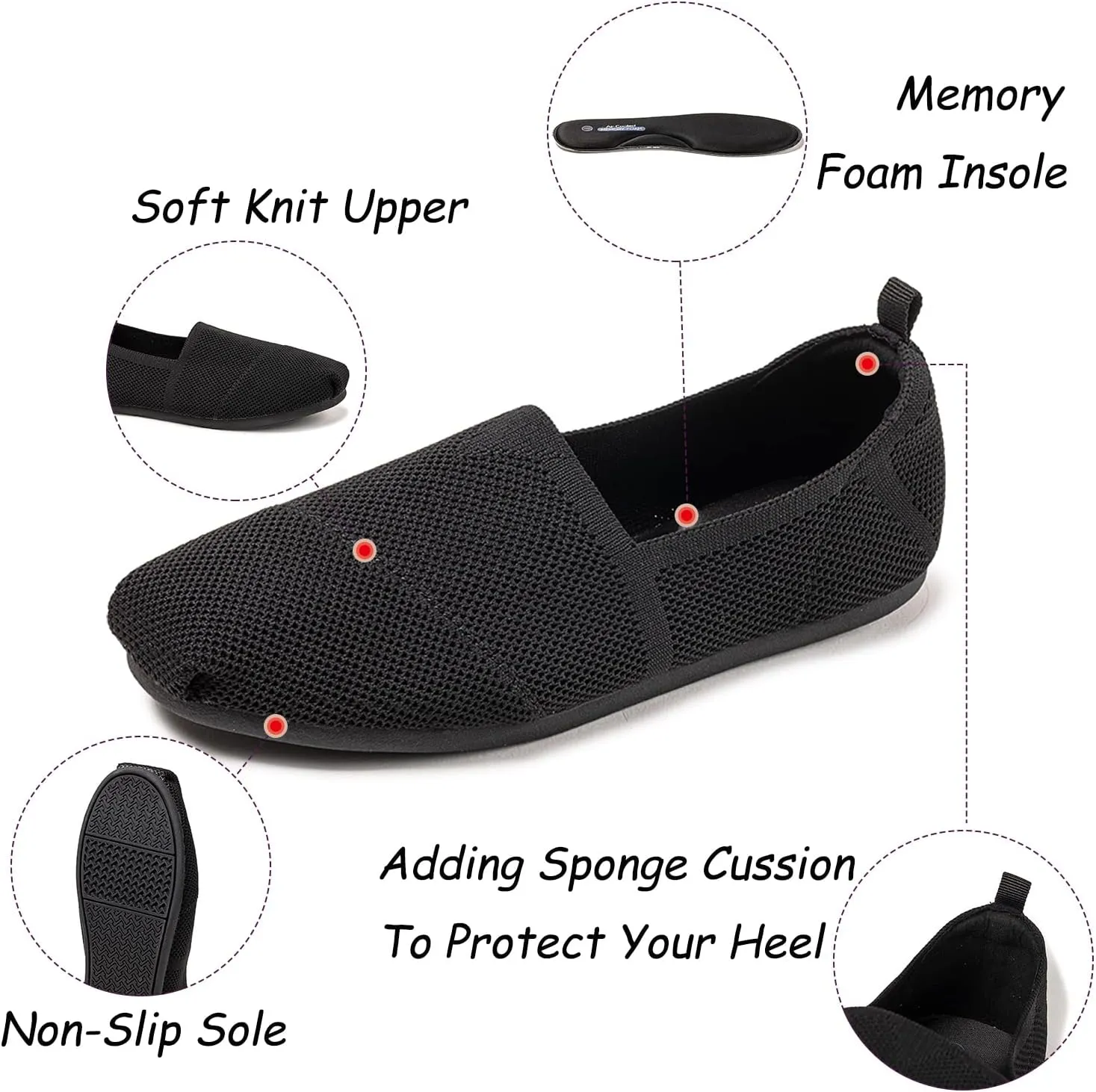 Women's Knit Flat Shoes,Classic Casual Washable Shoes,Comfortable Walking Slip-On Ballerina Square Toe Shoes for Women