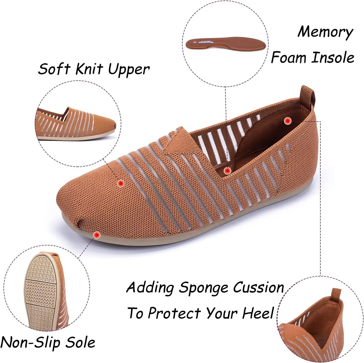 Women's Knit Flat Shoes,Classic Casual Washable Shoes,Comfortable Walking Slip-On Ballerina Square Toe Shoes for Women