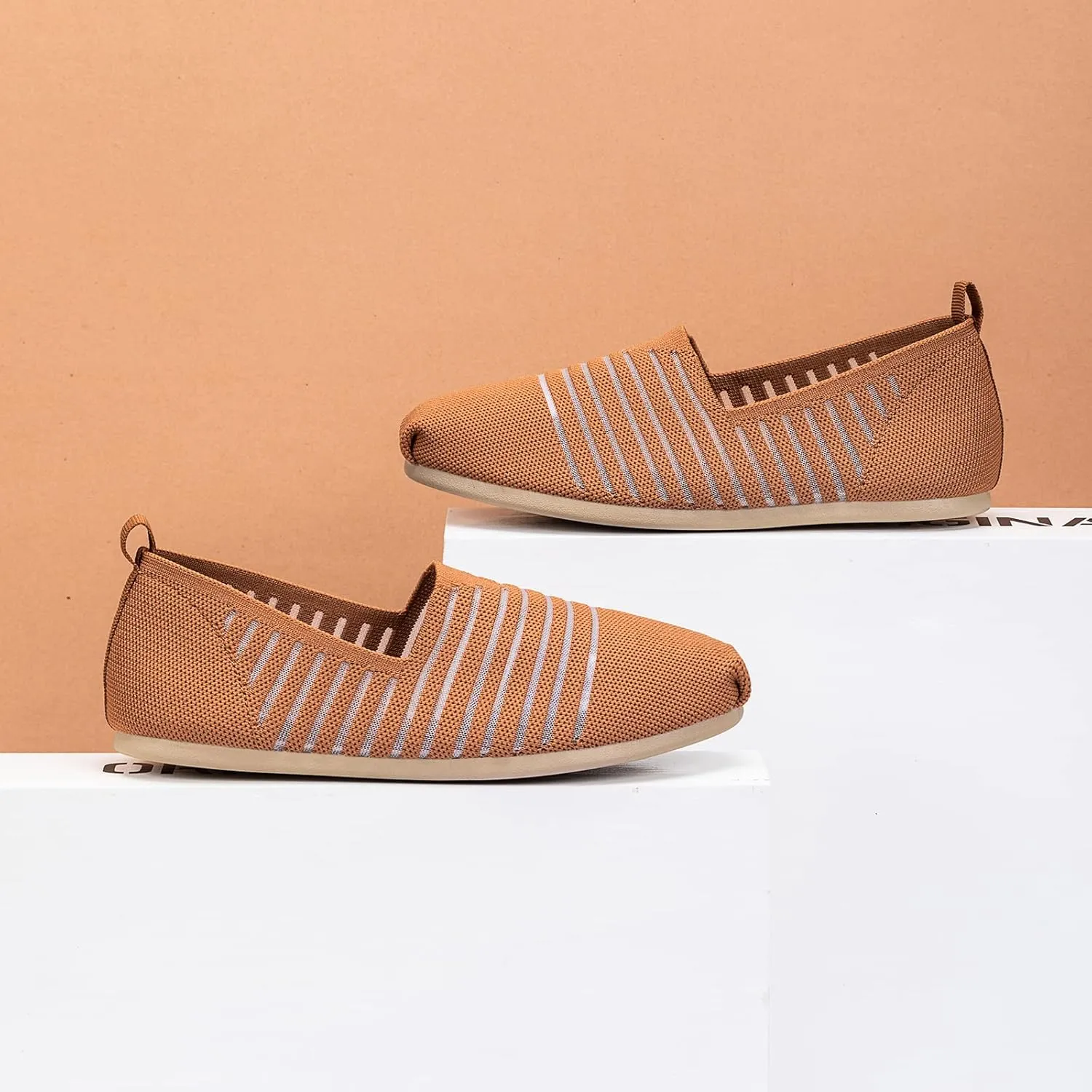 Women's Knit Flat Shoes,Classic Casual Washable Shoes,Comfortable Walking Slip-On Ballerina Square Toe Shoes for Women