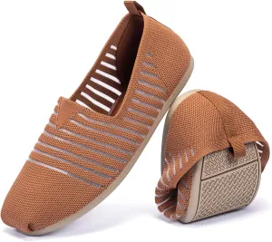 Women's Knit Flat Shoes,Classic Casual Washable Shoes,Comfortable Walking Slip-On Ballerina Square Toe Shoes for Women