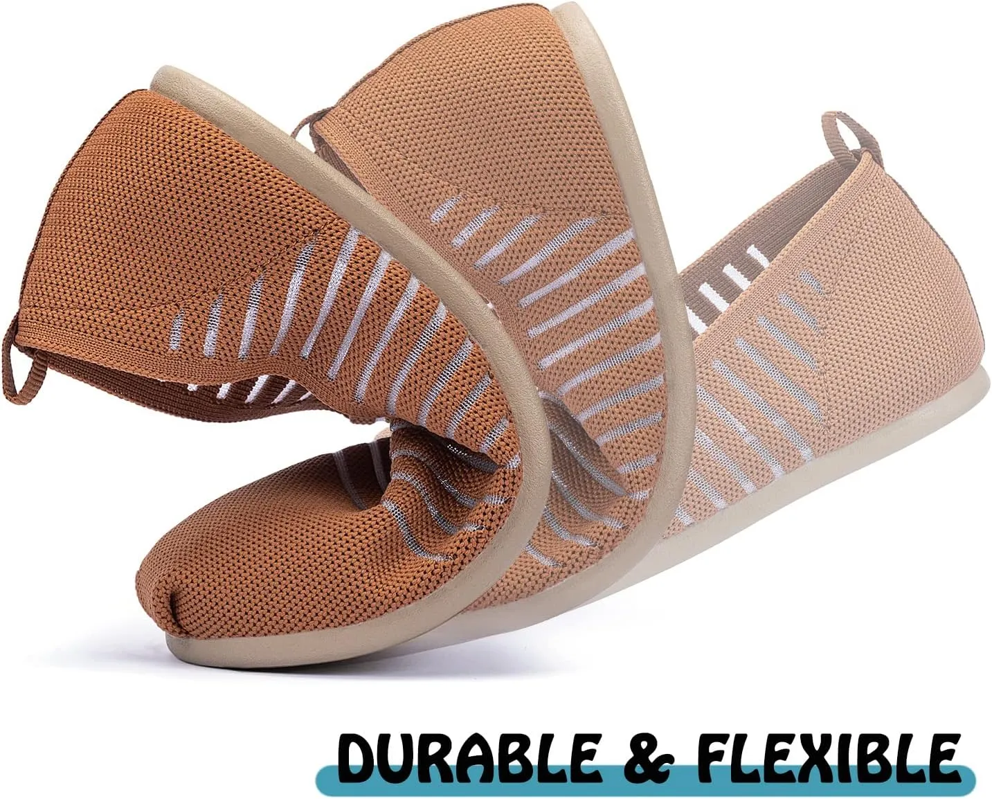 Women's Knit Flat Shoes,Classic Casual Washable Shoes,Comfortable Walking Slip-On Ballerina Square Toe Shoes for Women