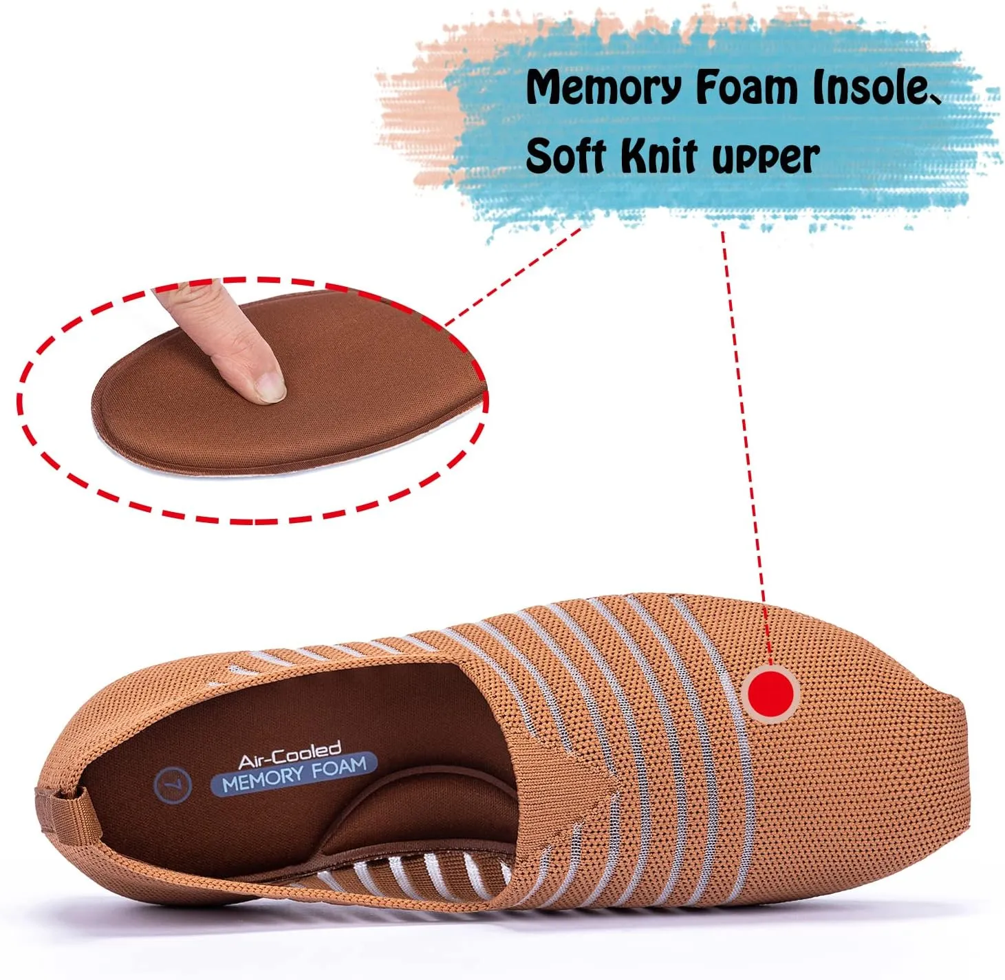 Women's Knit Flat Shoes,Classic Casual Washable Shoes,Comfortable Walking Slip-On Ballerina Square Toe Shoes for Women