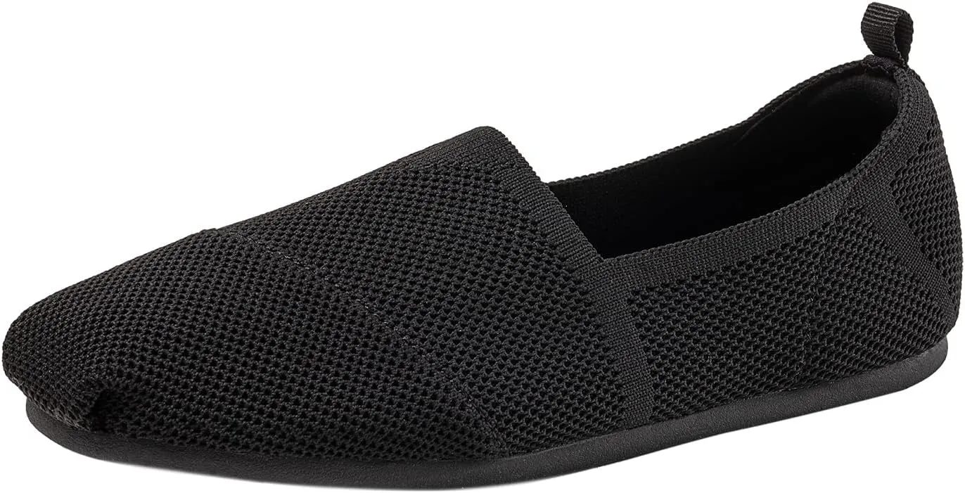 Women's Knit Flat Shoes,Classic Casual Washable Shoes,Comfortable Walking Slip-On Ballerina Square Toe Shoes for Women
