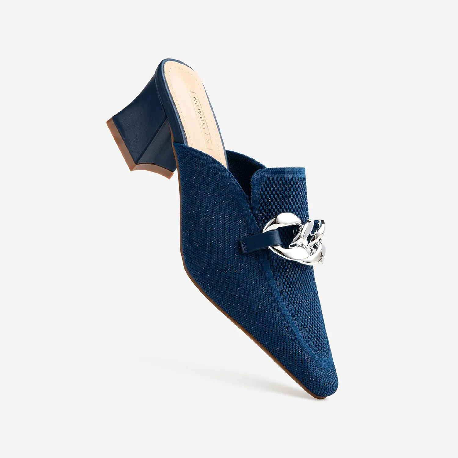 Women's Knit Pointed Toe Chunky Heel Mules, Comfortable Slip-On Sandals for Business and Daily Wear
