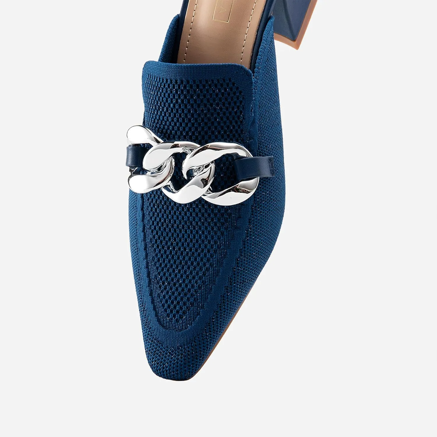 Women's Knit Pointed Toe Chunky Heel Mules, Comfortable Slip-On Sandals for Business and Daily Wear