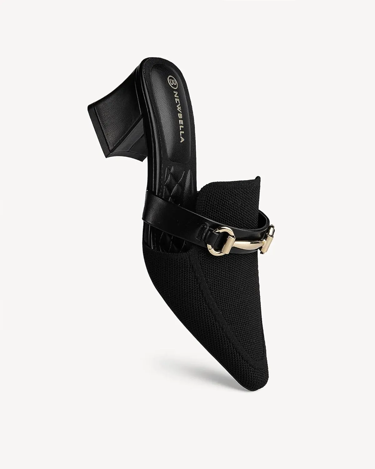 Women's Knit Pointed Toe Chunky Heel Mules, Comfortable Slip-On Sandals for Business and Daily Wear