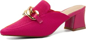 Women's Knit Pointed Toe Chunky Heel Mules, Comfortable Slip-On Sandals for Business and Daily Wear