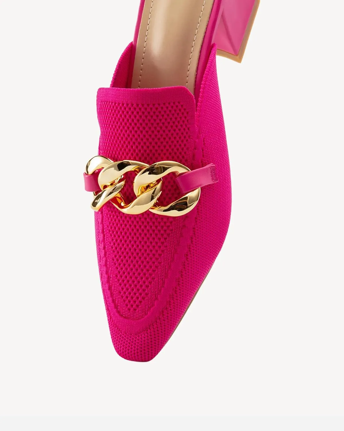 Women's Knit Pointed Toe Chunky Heel Mules, Comfortable Slip-On Sandals for Business and Daily Wear