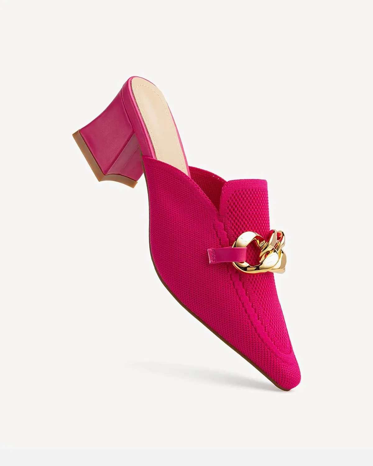 Women's Knit Pointed Toe Chunky Heel Mules, Comfortable Slip-On Sandals for Business and Daily Wear