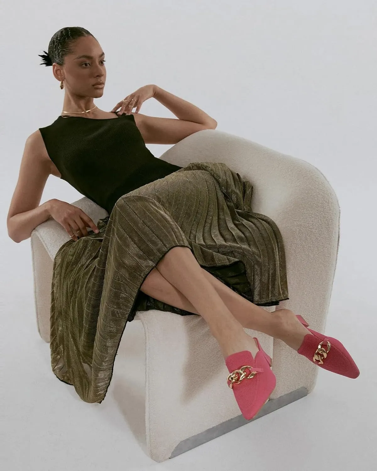 Women's Knit Pointed Toe Chunky Heel Mules, Comfortable Slip-On Sandals for Business and Daily Wear