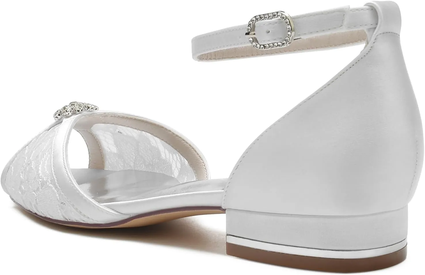 Women's Lace Ankle Strap Wedding Dress Shoes for Bride Peep Toe Toe Bridal Flats Comfortable Formal Prom Party Sandals