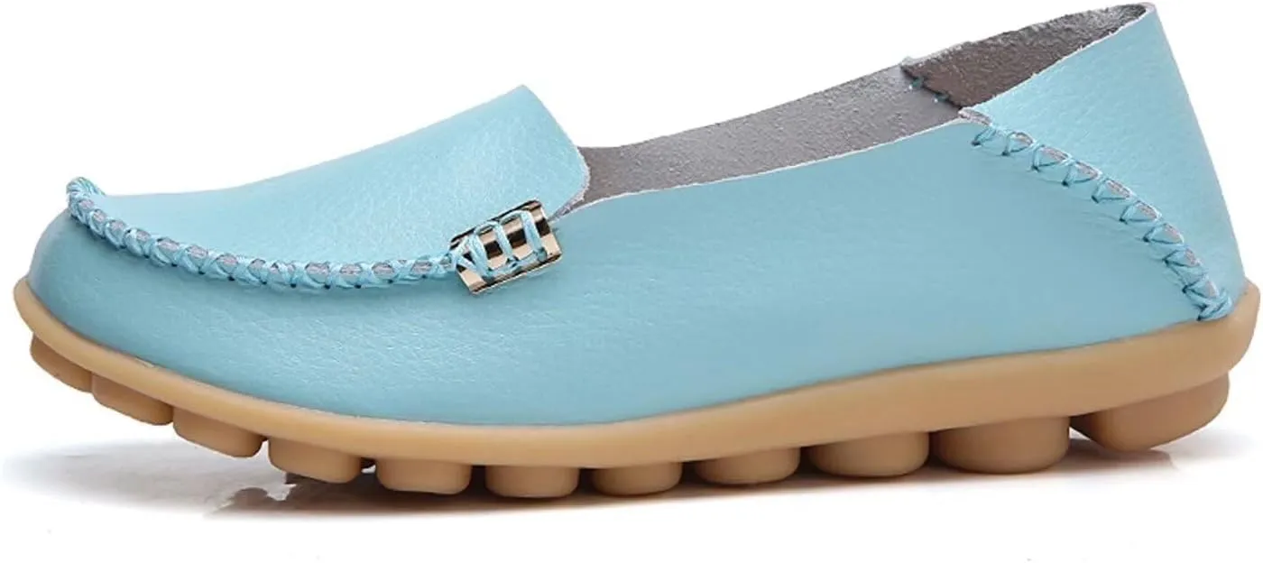Women's Leather Casual Slipper Loafers Moccasins Driving Shoes Flat Slip On