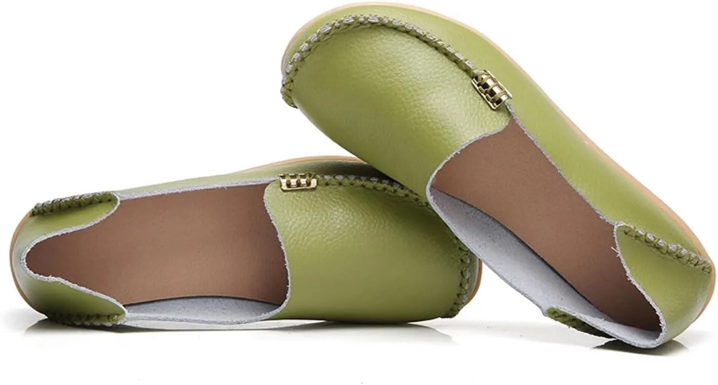 Women's Leather Casual Slipper Loafers Moccasins Driving Shoes Flat Slip On