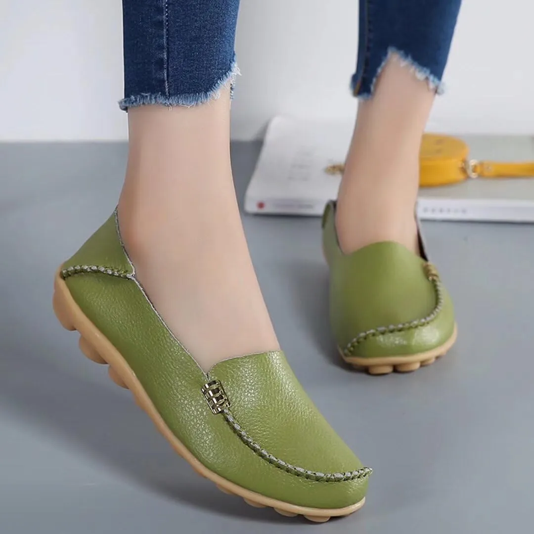 Women's Leather Casual Slipper Loafers Moccasins Driving Shoes Flat Slip On