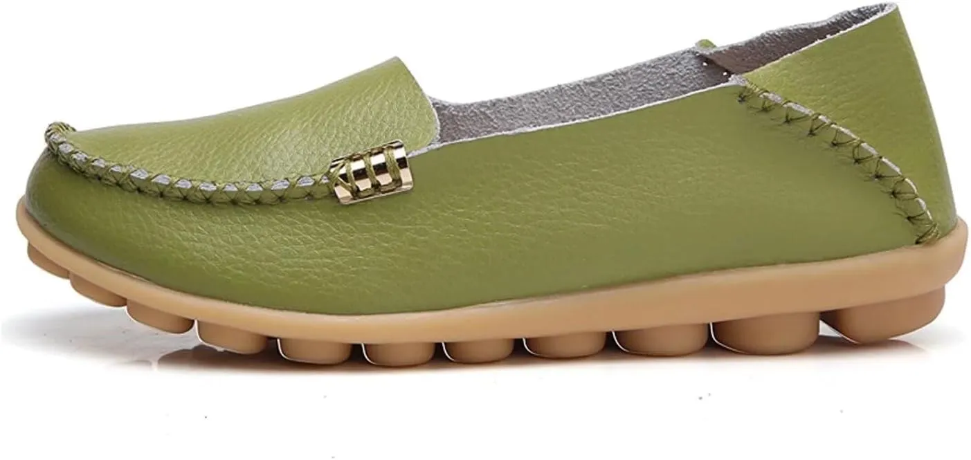 Women's Leather Casual Slipper Loafers Moccasins Driving Shoes Flat Slip On