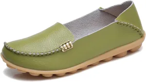 Women's Leather Casual Slipper Loafers Moccasins Driving Shoes Flat Slip On
