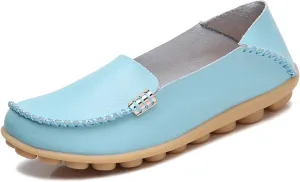 Women's Leather Casual Slipper Loafers Moccasins Driving Shoes Flat Slip On