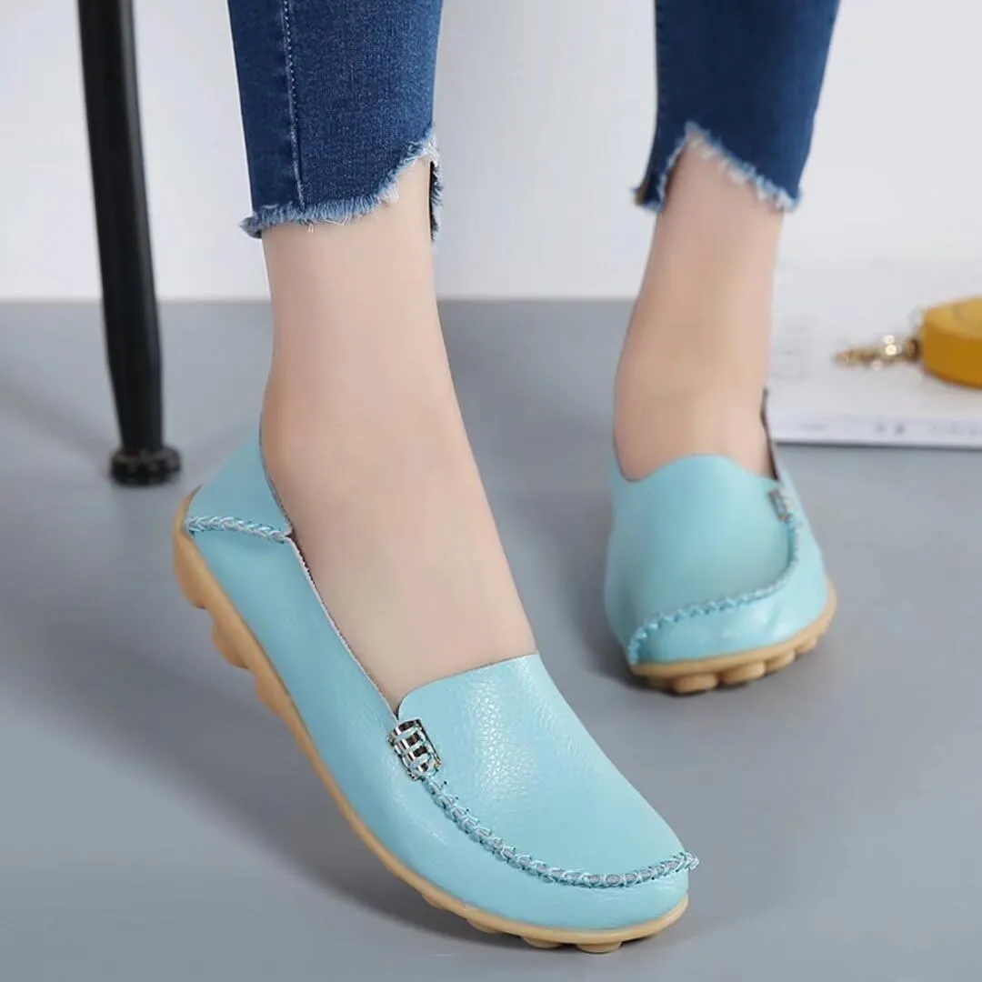 Women's Leather Casual Slipper Loafers Moccasins Driving Shoes Flat Slip On