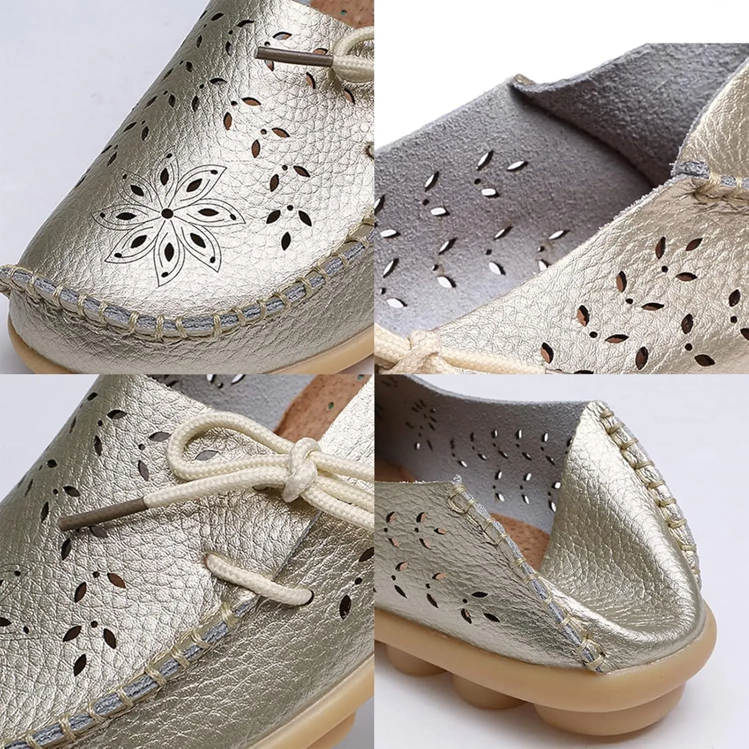 Women's Leather Hollow Breathable Slip On Loafers Comfortable Oxford Softsole Outdoor Walking Flats Shoes Driving Working Moccasins Shoes