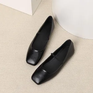 Women's Leather Mary Jane Flats Shoes Dressy Comfortable Square Toe Slip On Ballet Flat Causal Breathable Flat Walking Shoes