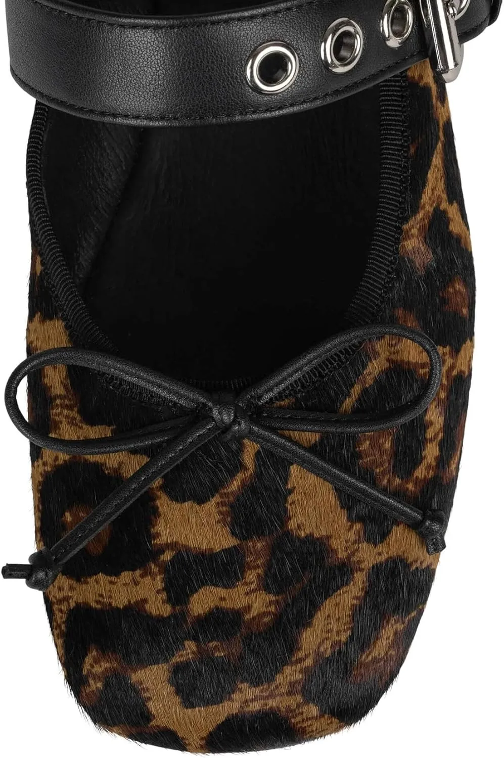 Women's Leopard Print Mary Jane Flats Square Toe Bow Tie Ballet Flats for Women Buckle Strap Comfortable Ballerina Shoes