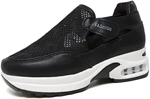 Womens Low Cut Slip On Sneakers Cut Out Walking Flats Loafers Breathable Wedge Platform Sneakers Workout Running Shoes