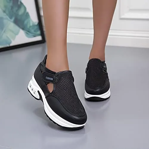 Womens Low Cut Slip On Sneakers Cut Out Walking Flats Loafers Breathable Wedge Platform Sneakers Workout Running Shoes