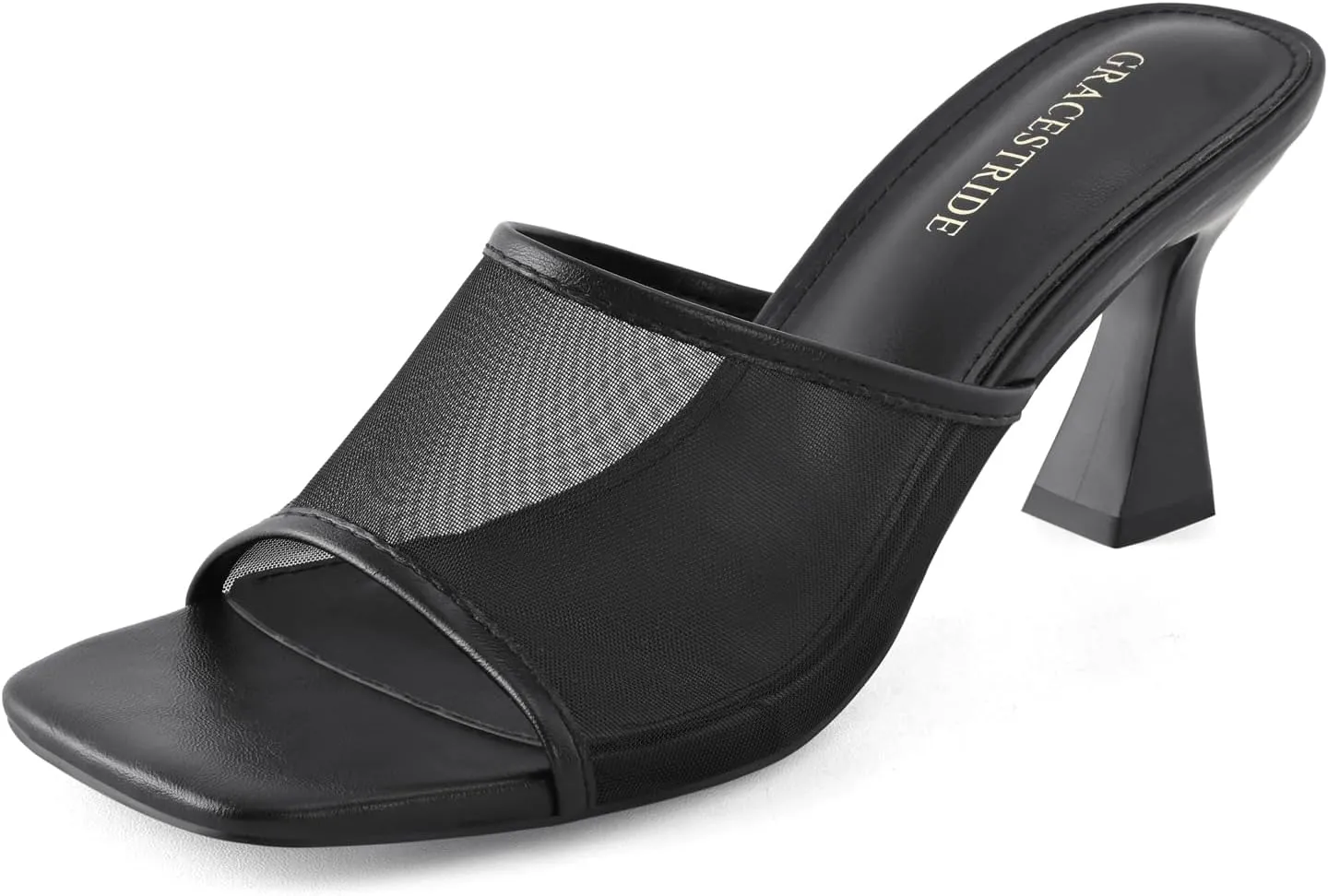 Women's Mule Heels Chunky Kitten Heeled Sandals Mesh Slip On Square Toe Comfortable Casual Dress Pumps Shoes