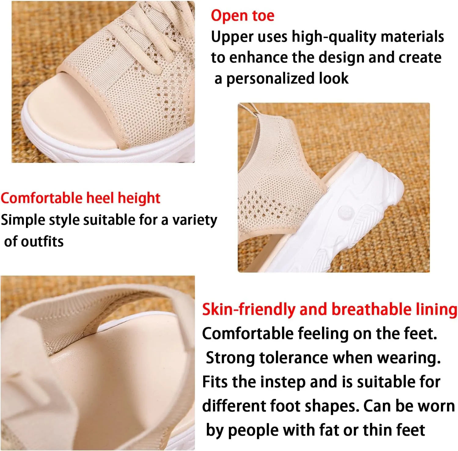 Women's Open Toe Tennis Shoes – Orthopedic Wedge Sandals with Arch Support, Breathable Mesh Lace-Up Sneaker Sandals, Thick Soled Walking Shoes for Summer, Casual Beach & Outdoor Wear
