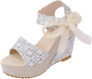 Women's Platform Sandals Wedge Open Toe Ankle Strap Lace Wedding Bridesmaid Shoes Close Toe Rhinestone Comfortable Casual