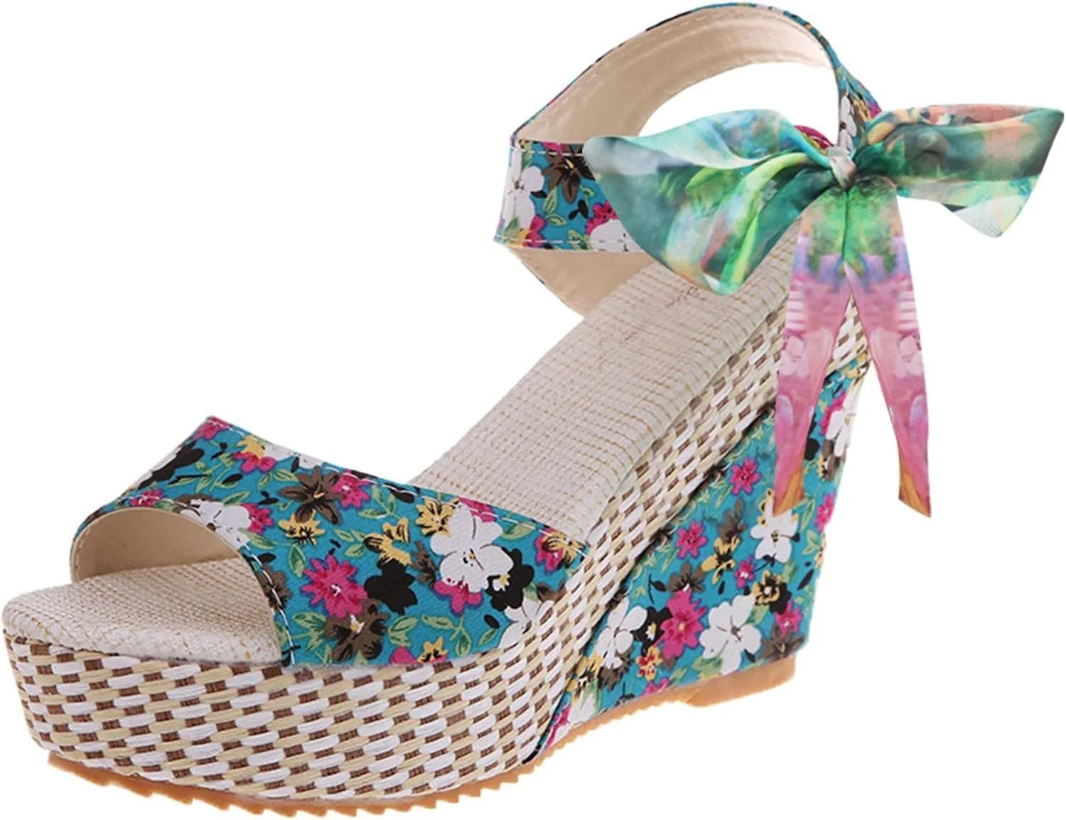 Women's Platform Sandals Wedge Open Toe Ankle Strap Lace Wedding Bridesmaid Shoes Low Heel Comfortable Casual Rhinestone