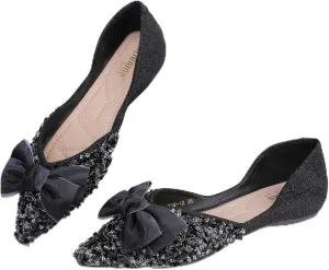 Women's Pointed Rhinestone Flat Shoes Glitter Flowers Wedding Comfortable Dress Shoes