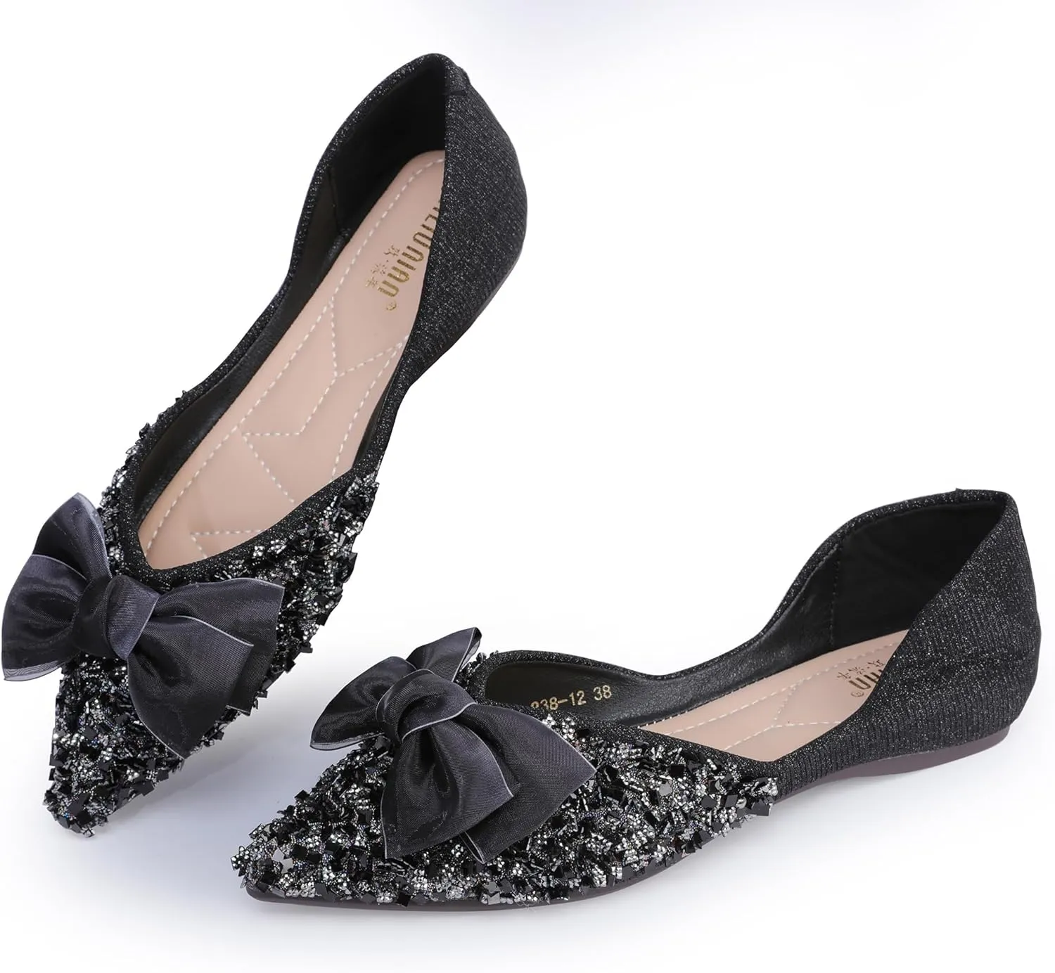 Women's Pointed Rhinestone Flat Shoes Glitter Flowers Wedding Comfortable Dress Shoes