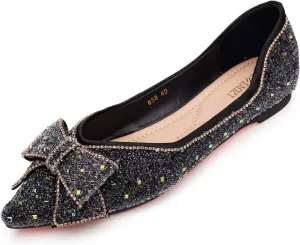 Women's Pointed Rhinestone Flat Shoes Glitter Flowers Wedding Comfortable Dress Shoes